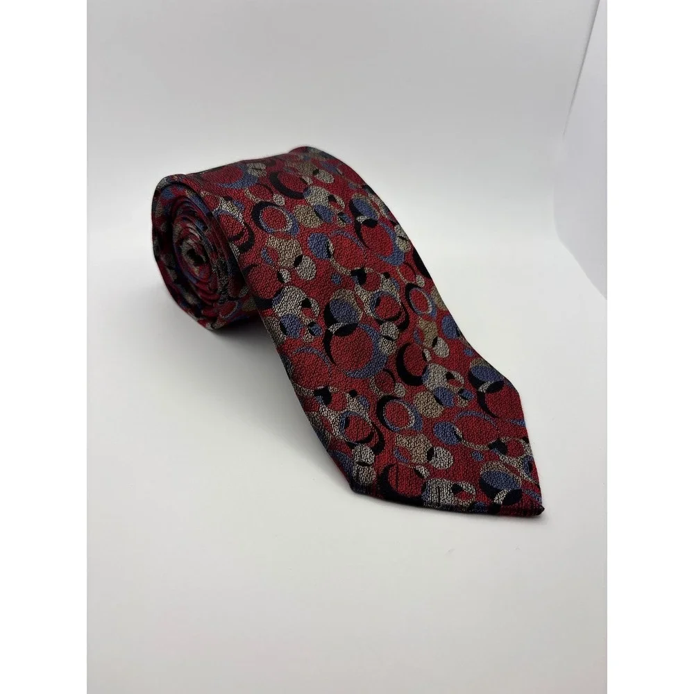 Missoni Cravatte Red Silk Geometric Circle Pattern Tie Saks Fifth Avenue Italy